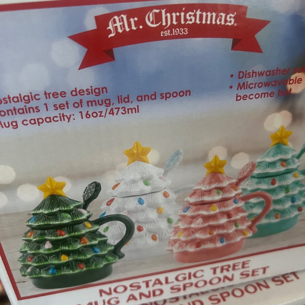 Mr. Christmas 16oz Lidded Nostalgic Christmas Tree Mug with Spoon NIB - Picture 9 of 16